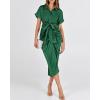 imageBTFBM Shirt Dresses for Women Spring Button Short Sleeve Silk Satin Ruched Maxi Summer Dress 2026 Cocktail Party WeddingDeep Green