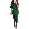 imageBTFBM Shirt Dresses for Women Spring Button Short Sleeve Silk Satin Ruched Maxi Summer Dress 2026 Cocktail Party WeddingDeep Green