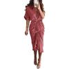 imageBTFBM Shirt Dresses for Women Spring Button Short Sleeve Silk Satin Ruched Maxi Summer Dress 2026 Cocktail Party WeddingDusty Pink