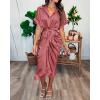 imageBTFBM Shirt Dresses for Women Spring Button Short Sleeve Silk Satin Ruched Maxi Summer Dress 2026 Cocktail Party WeddingDusty Pink