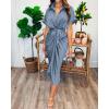 imageBTFBM Shirt Dresses for Women Spring Button Short Sleeve Silk Satin Ruched Maxi Summer Dress 2026 Cocktail Party WeddingGrey Blue