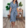 imageBTFBM Shirt Dresses for Women Spring Button Short Sleeve Silk Satin Ruched Maxi Summer Dress 2026 Cocktail Party WeddingGrey Blue
