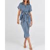 imageBTFBM Shirt Dresses for Women Spring Button Short Sleeve Silk Satin Ruched Maxi Summer Dress 2026 Cocktail Party WeddingGrey Blue