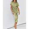 imageBTFBM Shirt Dresses for Women Spring Button Short Sleeve Silk Satin Ruched Maxi Summer Dress 2026 Cocktail Party WeddingLight Green
