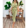 imageBTFBM Shirt Dresses for Women Spring Button Short Sleeve Silk Satin Ruched Maxi Summer Dress 2026 Cocktail Party WeddingLight Green