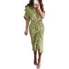 imageBTFBM Shirt Dresses for Women Spring Button Short Sleeve Silk Satin Ruched Maxi Summer Dress 2026 Cocktail Party WeddingLight Green