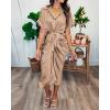 imageBTFBM Shirt Dresses for Women Spring Button Short Sleeve Silk Satin Ruched Maxi Summer Dress 2026 Cocktail Party WeddingLight Khaki