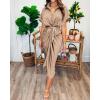 imageBTFBM Shirt Dresses for Women Spring Button Short Sleeve Silk Satin Ruched Maxi Summer Dress 2026 Cocktail Party WeddingLight Khaki