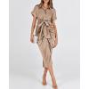 imageBTFBM Shirt Dresses for Women Spring Button Short Sleeve Silk Satin Ruched Maxi Summer Dress 2026 Cocktail Party WeddingLight Khaki