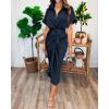 imageBTFBM Shirt Dresses for Women Spring Button Short Sleeve Silk Satin Ruched Maxi Summer Dress 2026 Cocktail Party WeddingNavy