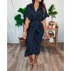 imageBTFBM Shirt Dresses for Women Spring Button Short Sleeve Silk Satin Ruched Maxi Summer Dress 2026 Cocktail Party WeddingNavy
