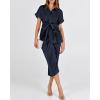 imageBTFBM Shirt Dresses for Women Spring Button Short Sleeve Silk Satin Ruched Maxi Summer Dress 2026 Cocktail Party WeddingNavy