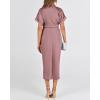 imageBTFBM Shirt Dresses for Women Spring Button Short Sleeve Silk Satin Ruched Maxi Summer Dress 2026 Cocktail Party WeddingPink