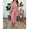 imageBTFBM Shirt Dresses for Women Spring Button Short Sleeve Silk Satin Ruched Maxi Summer Dress 2026 Cocktail Party WeddingPink