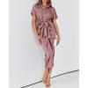 imageBTFBM Shirt Dresses for Women Spring Button Short Sleeve Silk Satin Ruched Maxi Summer Dress 2026 Cocktail Party WeddingPink