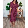imageBTFBM Shirt Dresses for Women Spring Button Short Sleeve Silk Satin Ruched Maxi Summer Dress 2026 Cocktail Party WeddingPurple Red