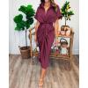 imageBTFBM Shirt Dresses for Women Spring Button Short Sleeve Silk Satin Ruched Maxi Summer Dress 2026 Cocktail Party WeddingPurple Red