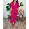 imageBTFBM Shirt Dresses for Women Spring Button Short Sleeve Silk Satin Ruched Maxi Summer Dress 2026 Cocktail Party WeddingRose Red