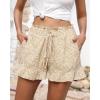 imageBTFBM Shorts for Women Spring Summer 2026 Beach Vacation Clothes Boho Floral Belted Casual Ruffle Short Pants Pocket OutfitsFloral Apricot