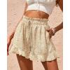 imageBTFBM Shorts for Women Spring Summer 2026 Beach Vacation Clothes Boho Floral Belted Casual Ruffle Short Pants Pocket OutfitsFloral Apricot