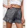 imageBTFBM Shorts for Women Spring Summer 2026 Beach Vacation Clothes Boho Floral Belted Casual Ruffle Short Pants Pocket OutfitsFloral Black