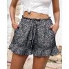imageBTFBM Shorts for Women Spring Summer 2026 Beach Vacation Clothes Boho Floral Belted Casual Ruffle Short Pants Pocket OutfitsFloral Black