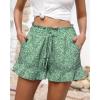 imageBTFBM Shorts for Women Spring Summer 2026 Beach Vacation Clothes Boho Floral Belted Casual Ruffle Short Pants Pocket OutfitsFloral Green