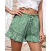 imageBTFBM Shorts for Women Spring Summer 2026 Beach Vacation Clothes Boho Floral Belted Casual Ruffle Short Pants Pocket OutfitsFloral Green