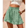 imageBTFBM Shorts for Women Spring Summer 2026 Beach Vacation Clothes Boho Floral Belted Casual Ruffle Short Pants Pocket OutfitsFloral Green