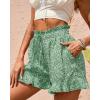 imageBTFBM Shorts for Women Spring Summer 2026 Beach Vacation Clothes Boho Floral Belted Casual Ruffle Short Pants Pocket OutfitsFloral Green
