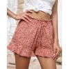 imageBTFBM Shorts for Women Spring Summer 2026 Beach Vacation Clothes Boho Floral Belted Casual Ruffle Short Pants Pocket OutfitsFloral Orange Red