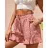 imageBTFBM Shorts for Women Spring Summer 2026 Beach Vacation Clothes Boho Floral Belted Casual Ruffle Short Pants Pocket OutfitsFloral Orange Red