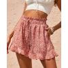 imageBTFBM Shorts for Women Spring Summer 2026 Beach Vacation Clothes Boho Floral Belted Casual Ruffle Short Pants Pocket OutfitsFloral Orange Red