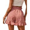 imageBTFBM Shorts for Women Spring Summer 2026 Beach Vacation Clothes Boho Floral Belted Casual Ruffle Short Pants Pocket OutfitsFloral Orange Red