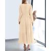 imageBTFBM Spring Dresses for Women 2026 Casual Long Sleeve V Neck Elastic Waist Lightweight Maxi Wedding Guest Dress PocketsApricot