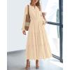 imageBTFBM Spring Dresses for Women 2026 Casual Long Sleeve V Neck Elastic Waist Lightweight Maxi Wedding Guest Dress PocketsApricot