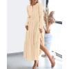 imageBTFBM Spring Dresses for Women 2026 Casual Long Sleeve V Neck Elastic Waist Lightweight Maxi Wedding Guest Dress PocketsApricot