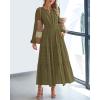 imageBTFBM Spring Dresses for Women 2026 Casual Long Sleeve V Neck Elastic Waist Lightweight Maxi Wedding Guest Dress PocketsArmy Green