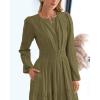 imageBTFBM Spring Dresses for Women 2026 Casual Long Sleeve V Neck Elastic Waist Lightweight Maxi Wedding Guest Dress PocketsArmy Green