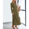 imageBTFBM Spring Dresses for Women 2026 Casual Long Sleeve V Neck Elastic Waist Lightweight Maxi Wedding Guest Dress PocketsArmy Green