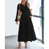 imageBTFBM Spring Dresses for Women 2026 Casual Long Sleeve V Neck Elastic Waist Lightweight Maxi Wedding Guest Dress PocketsBlack