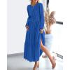 imageBTFBM Spring Dresses for Women 2026 Casual Long Sleeve V Neck Elastic Waist Lightweight Maxi Wedding Guest Dress PocketsBlue