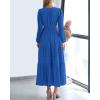 imageBTFBM Spring Dresses for Women 2026 Casual Long Sleeve V Neck Elastic Waist Lightweight Maxi Wedding Guest Dress PocketsBlue