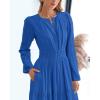 imageBTFBM Spring Dresses for Women 2026 Casual Long Sleeve V Neck Elastic Waist Lightweight Maxi Wedding Guest Dress PocketsBlue
