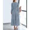 imageBTFBM Spring Dresses for Women 2026 Casual Long Sleeve V Neck Elastic Waist Lightweight Maxi Wedding Guest Dress PocketsBlue Grey