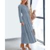 imageBTFBM Spring Dresses for Women 2026 Casual Long Sleeve V Neck Elastic Waist Lightweight Maxi Wedding Guest Dress PocketsBlue Grey