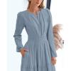 imageBTFBM Spring Dresses for Women 2026 Casual Long Sleeve V Neck Elastic Waist Lightweight Maxi Wedding Guest Dress PocketsBlue Grey