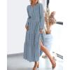 imageBTFBM Spring Dresses for Women 2026 Casual Long Sleeve V Neck Elastic Waist Lightweight Maxi Wedding Guest Dress PocketsBlue Grey