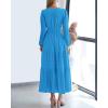 imageBTFBM Spring Dresses for Women 2026 Casual Long Sleeve V Neck Elastic Waist Lightweight Maxi Wedding Guest Dress PocketsBrilliant Blue