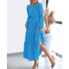 imageBTFBM Spring Dresses for Women 2026 Casual Long Sleeve V Neck Elastic Waist Lightweight Maxi Wedding Guest Dress PocketsBrilliant Blue